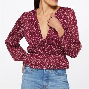 Lush Shay Burgundy and Cream V Neck Long Sleeve Top Size XL NEW